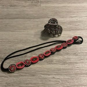 Pink Beaded headband and clip